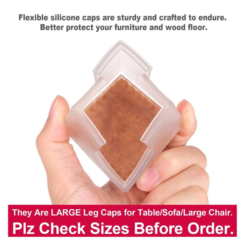 Anwenk Large Table Leg Floor Protectors 1-15/16" to 2-1/16" (49mm-53mm) Large Furniture 2 inch Sofa Leg Caps Square Silicone, Chair Leg Tips with Felt Pads Clear (16 Pack) - Image 2